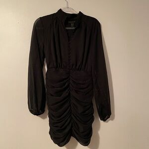 House of Harlow 1960 Black Metallic Sheer Ruched Mini Cocktail Dress